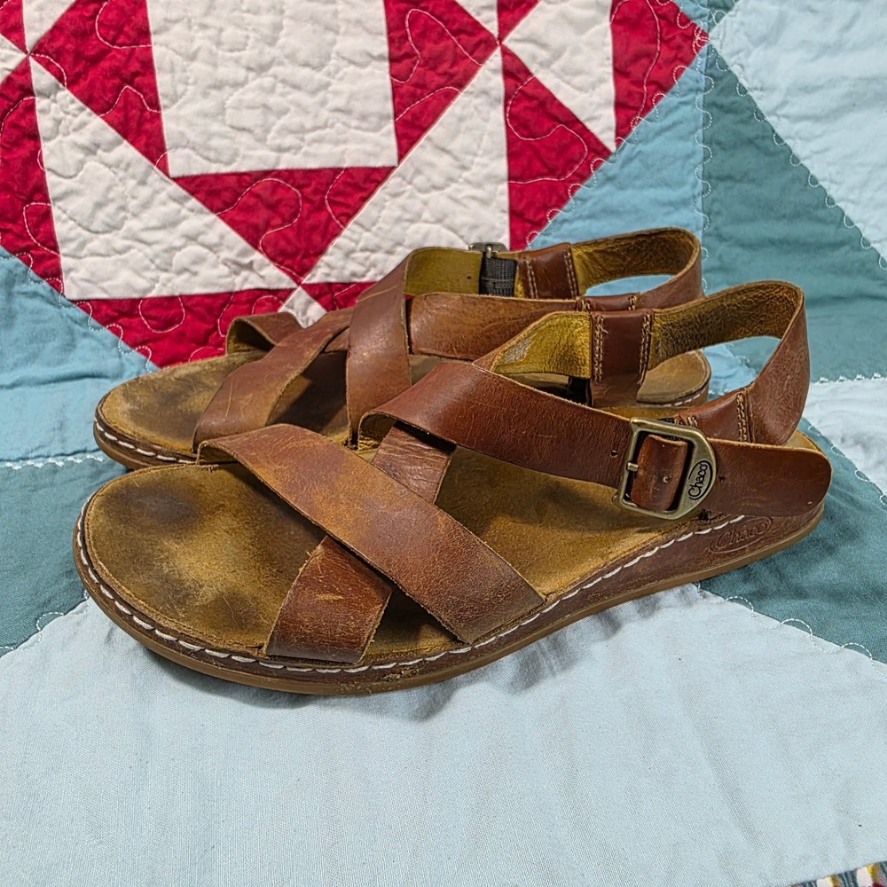 Chaco Wayfarer Leather Sandal Womens 7 Brown Strappy Buckle Comfort